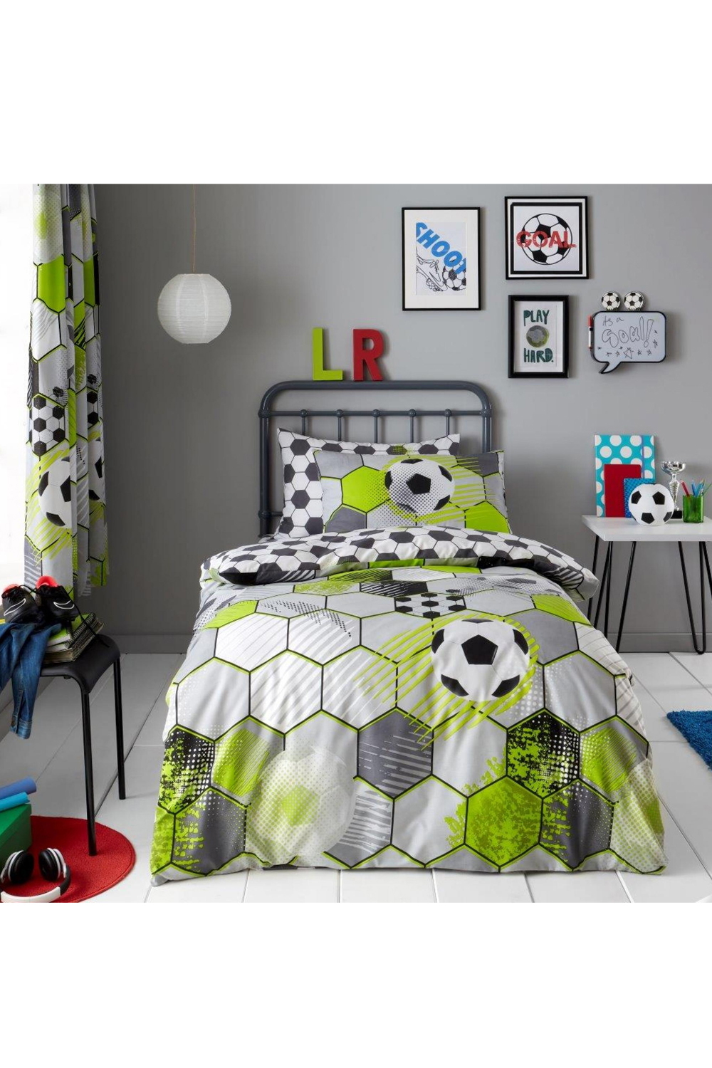Kids Duvet Set Football Stamp Grey