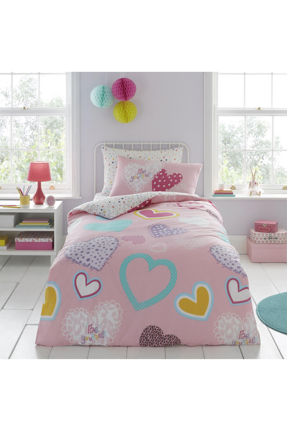 Kids Duvet Set Hearts Pink