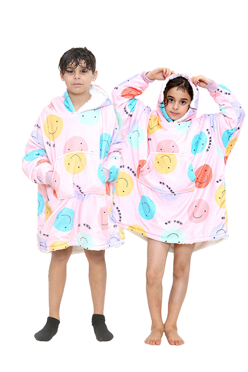 Children's Pink Be Happy Printed Hoodie Blanket