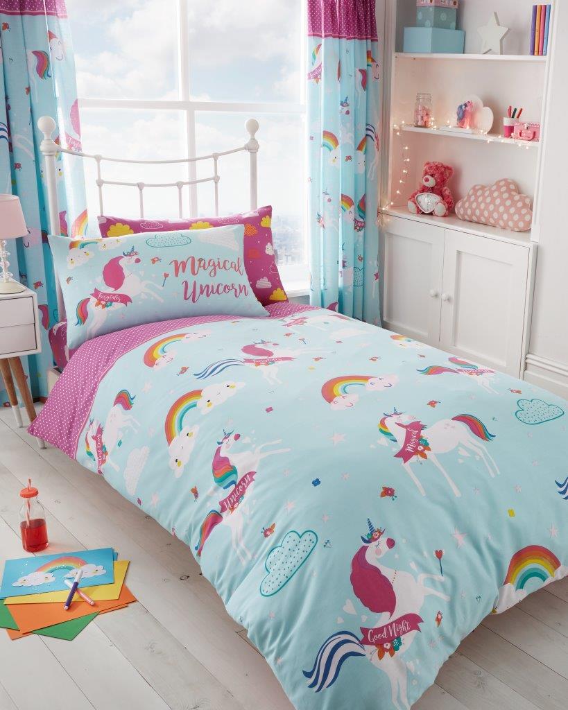 KIDS RANGE CURTAINS ROTARY UNICORN FAIRY TALE 66x72