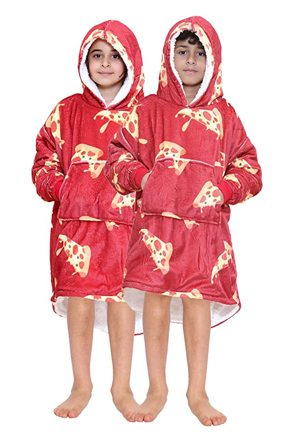 Children's Red Cheesy Pizza Sherpa Fleece Hoodie Blanket