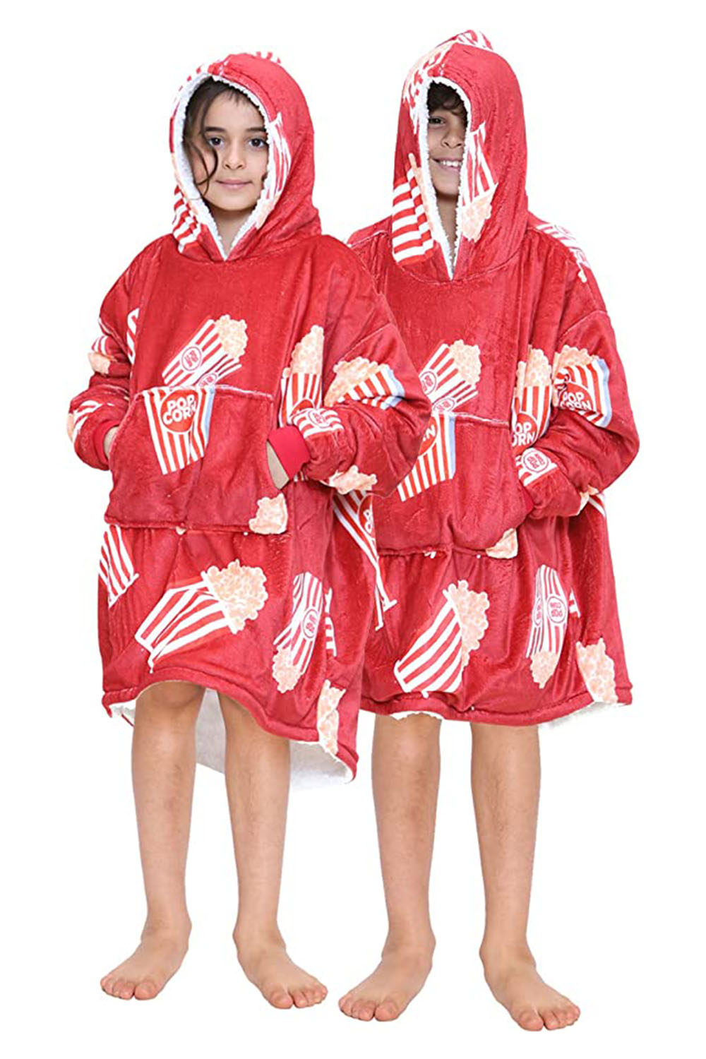 Children's Red Popcorn Sherpa Fleece Hoodie Blanket