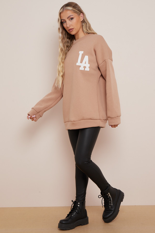 LA Plush Longline Sweatshirt Tan