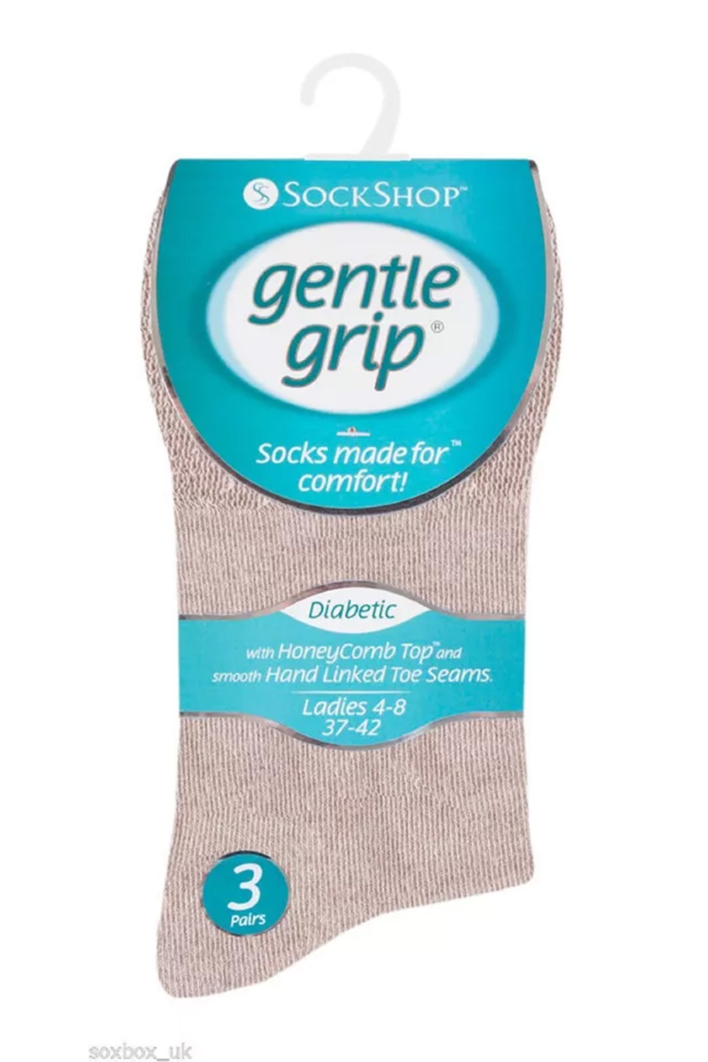 Ladies Beige Gentle Grip Diabetic Soft Top Cotton Rich Socks