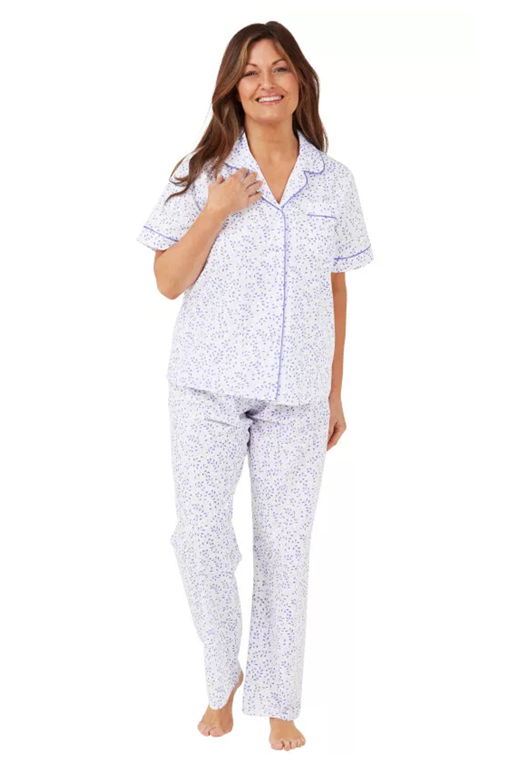 Ladies Blue 2pcs Cotton Short Sleeve Nightdress