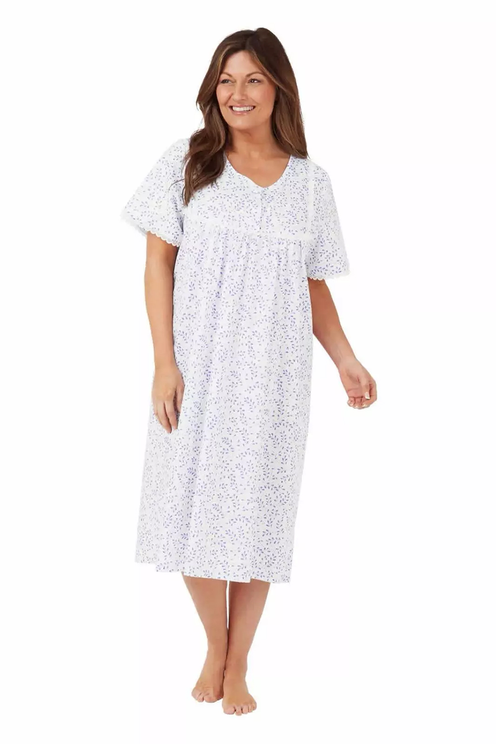 Ladies Blue Floral 3 Button Nightdress MN11