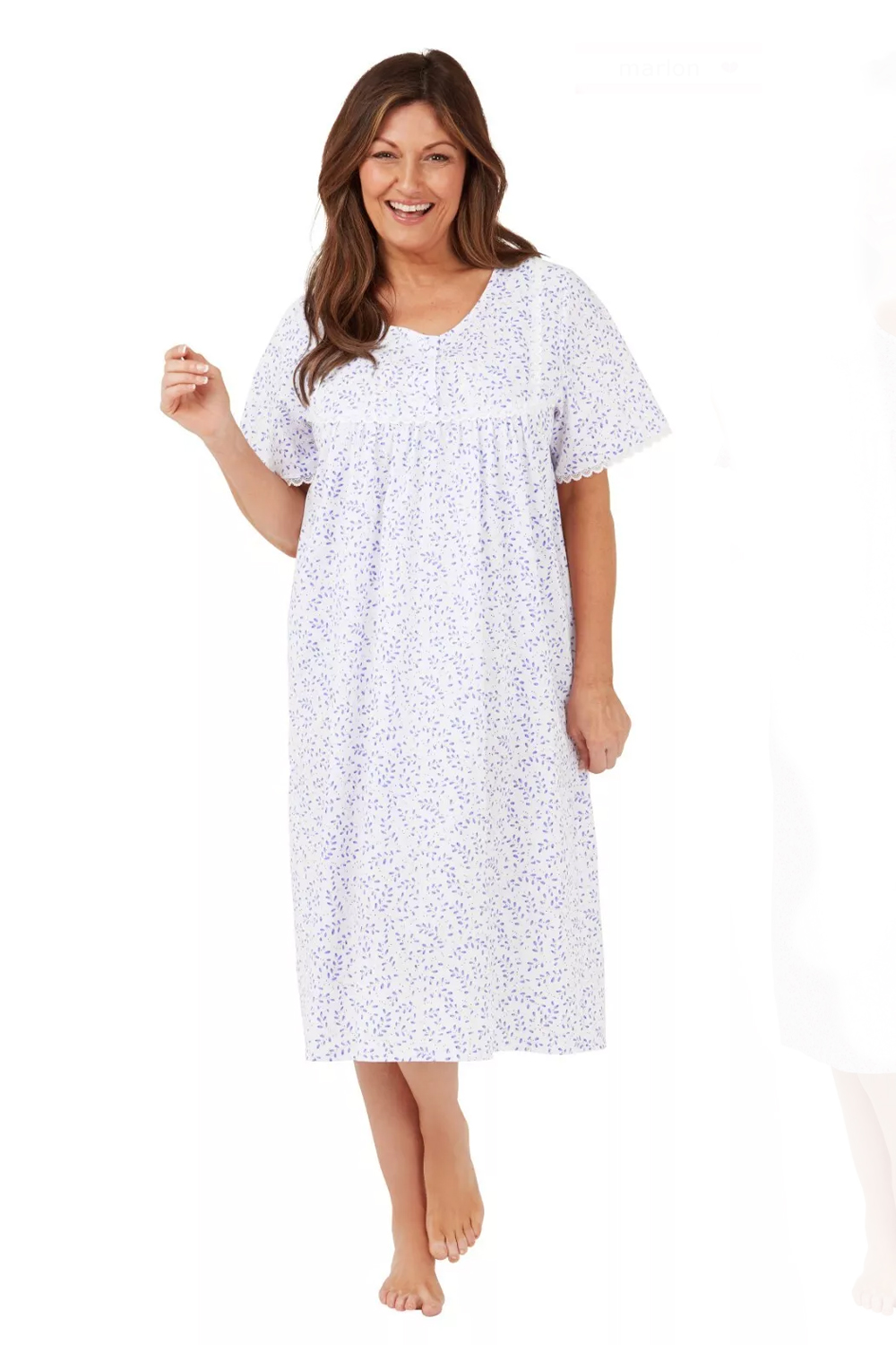 Ladies Blue Floral Short Sleeve Poly Cotton Nightdress