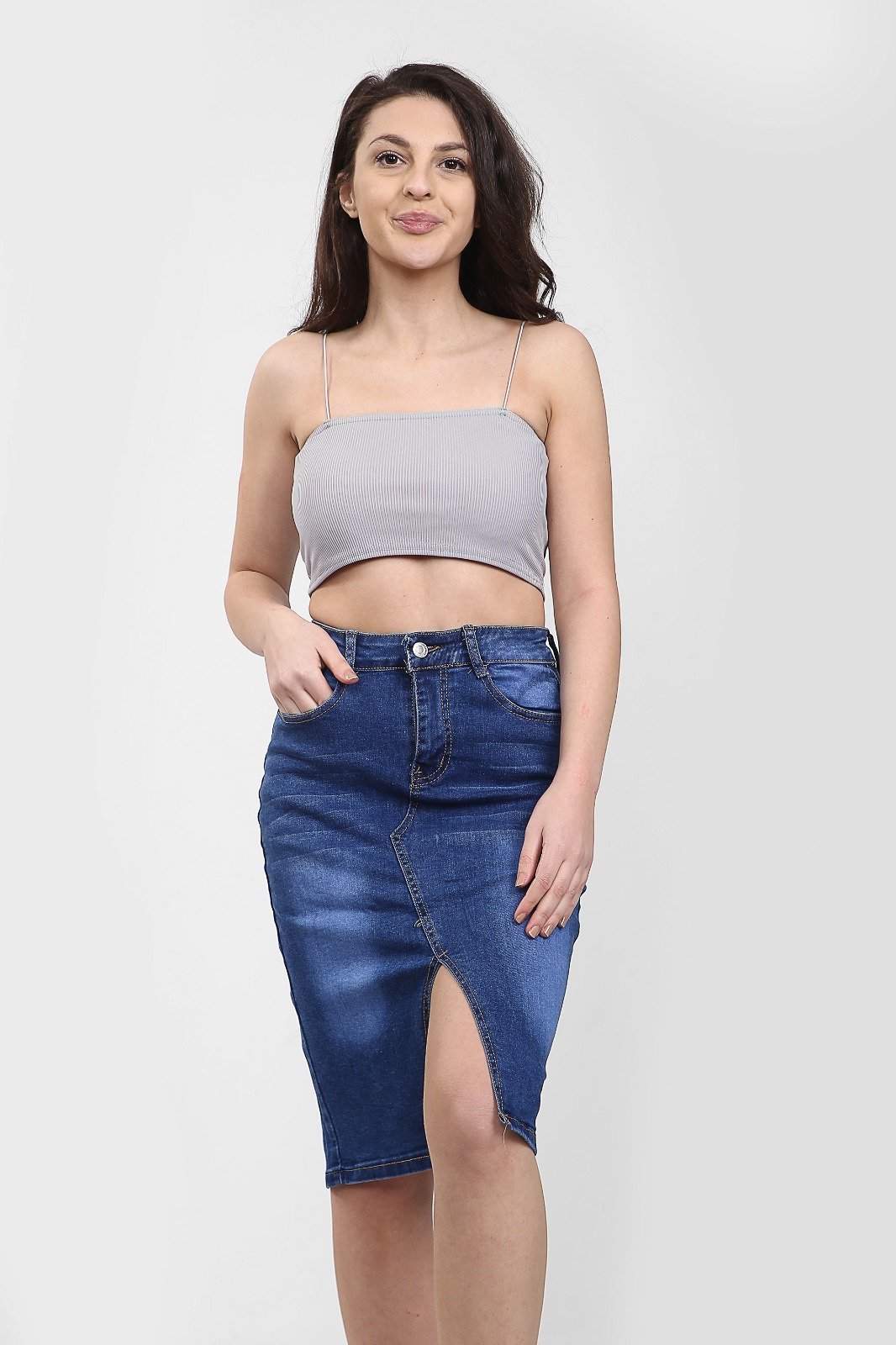 Ladies High Waisted Blue Skirt