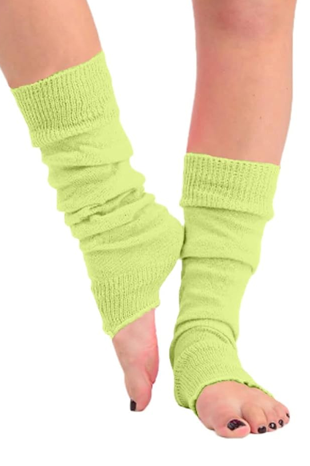 Ladies Lime Yellow Stylish Acrylic Leg Warmers for 80s Parties
