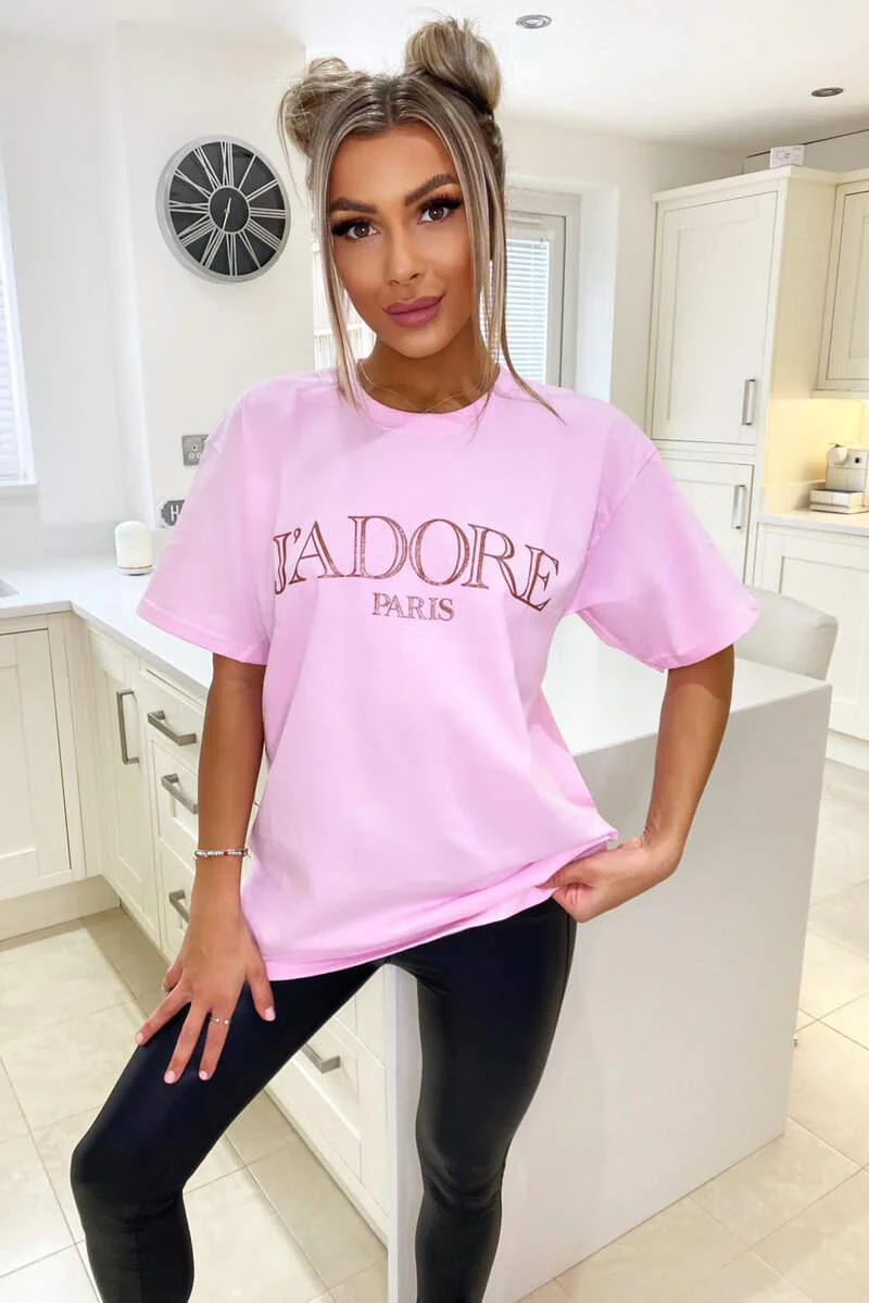 Ladies Oversized J Adore Paris Short Sleeves T Shirt Top
