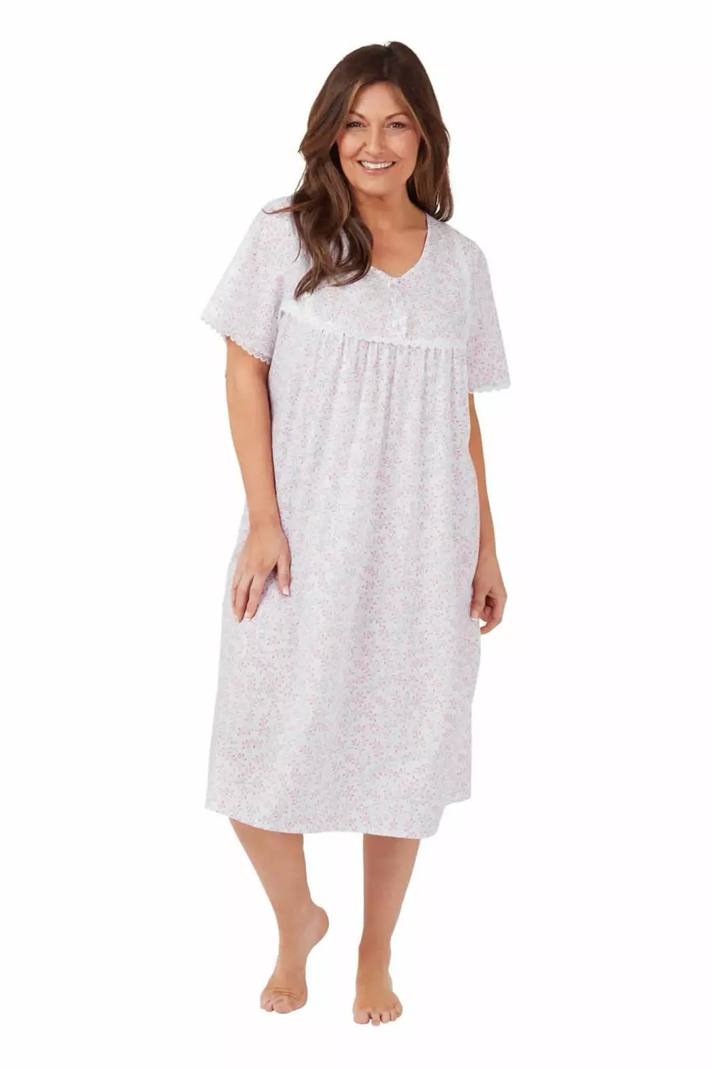 Ladies Pink Floral 3 Button Nightdress MN11