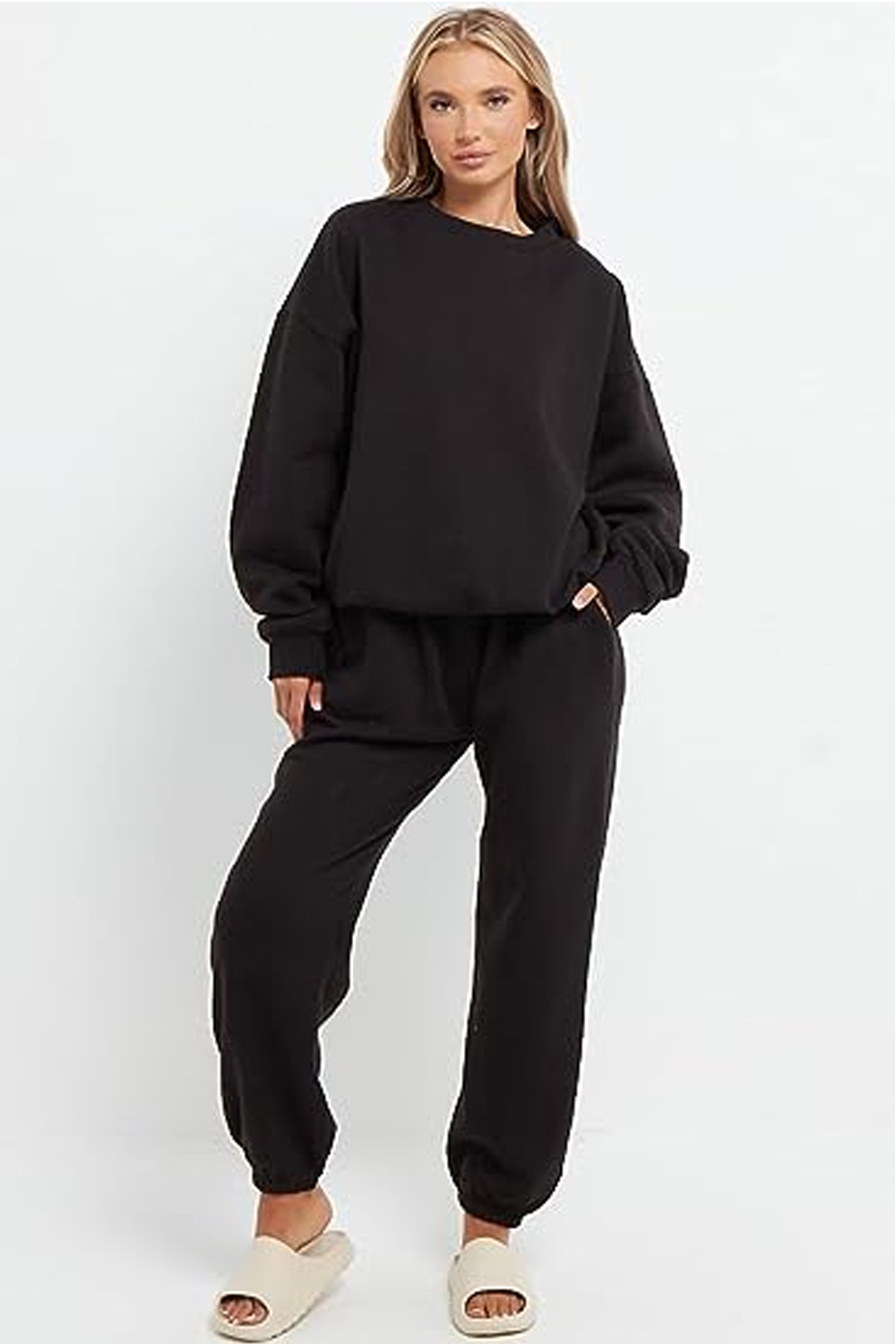 Ladies Plain Tracksuit Round Neck Sweatshirts Top & Joggers Full Set
