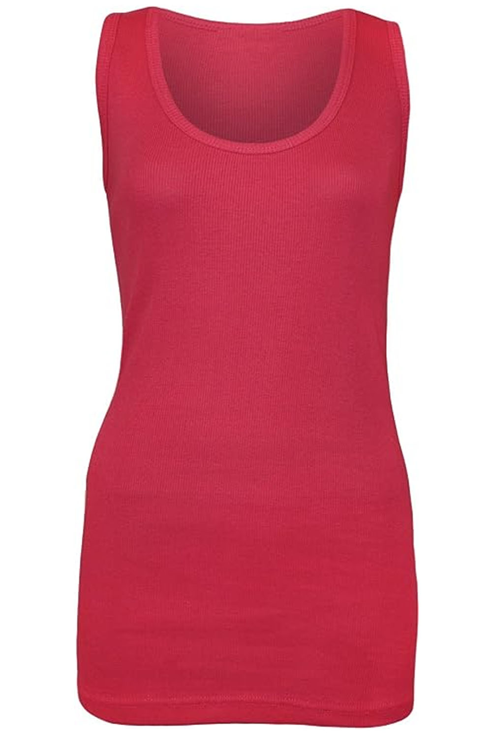 Ladies Plus Size Plain Rib Vest Top UK Size 14 to 28 Fuchsia