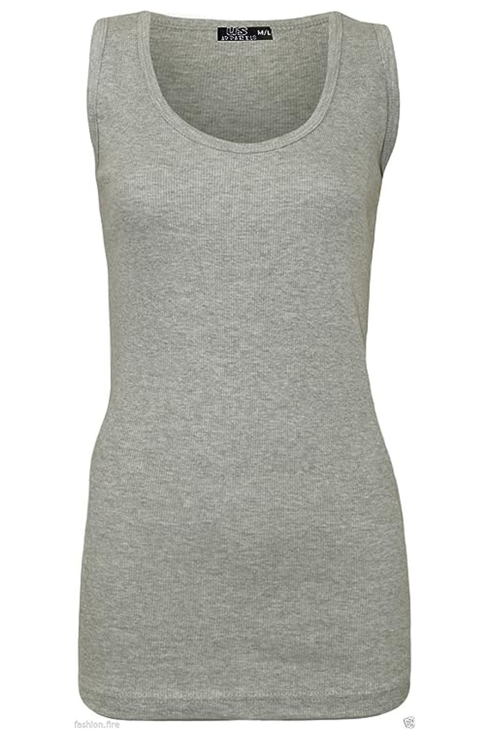 Ladies Plus Size Plain Rib Vest Top UK Size 14 to 28 Grey