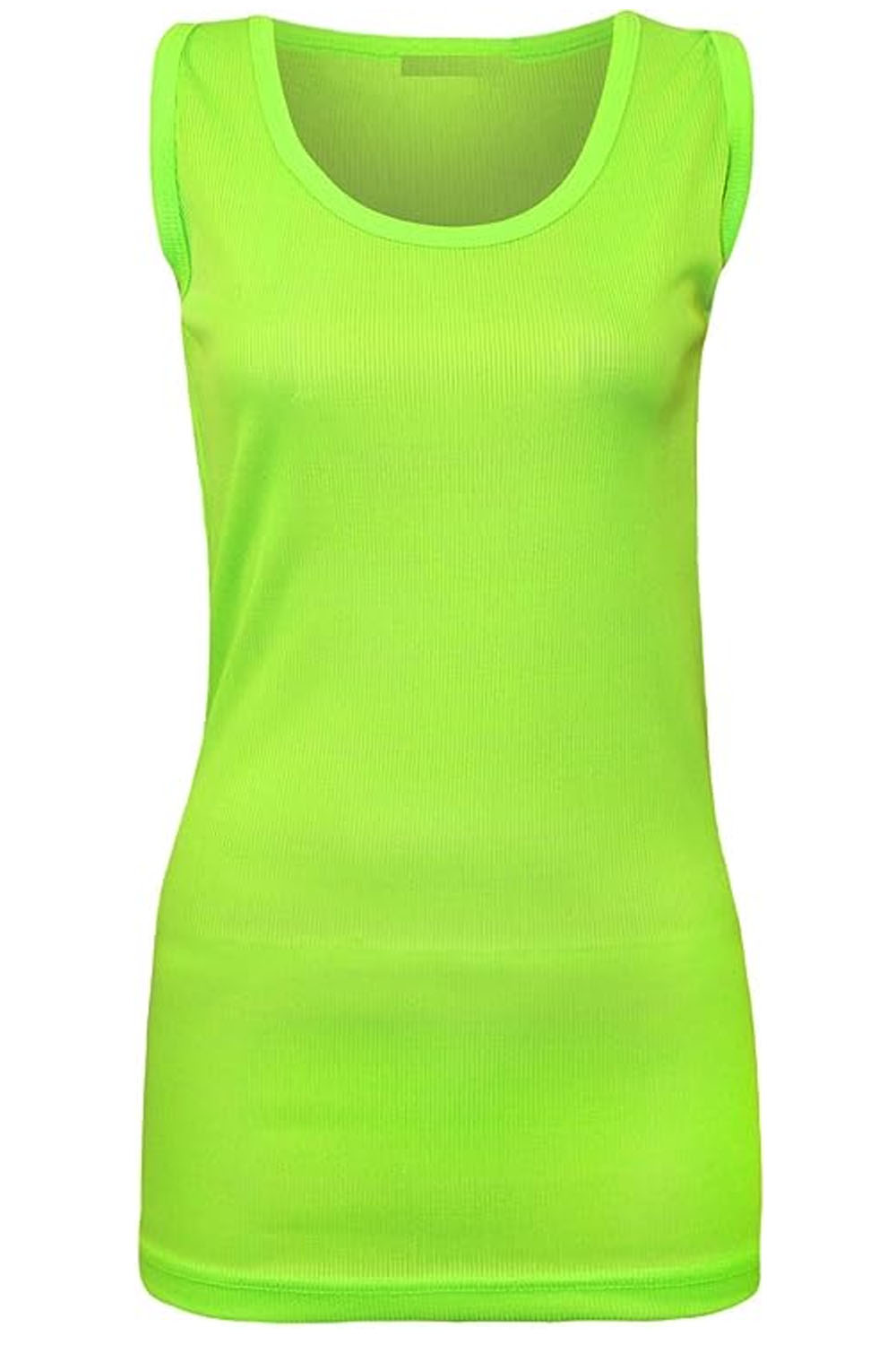 Ladies Plus Size Plain Rib Vest Top UK Size 14 to 28 Neon Green
