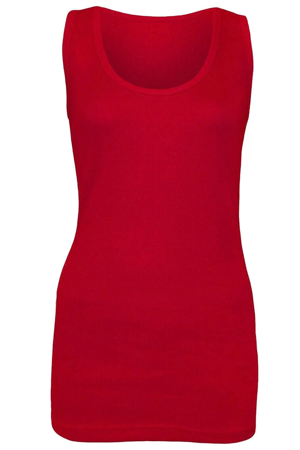 Ladies Plus Size Plain Rib Vest Top UK Size 14 to 28 Red