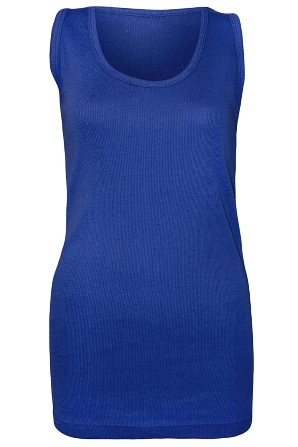 Ladies Plus Size Plain Rib Vest Top UK Size 14 to 28 Royal Blue