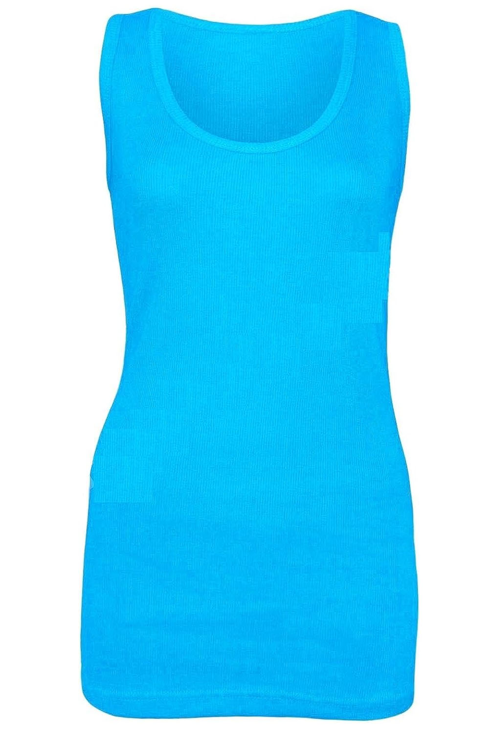 Ladies Plus Size Plain Rib Vest Top UK Size 14 to 28 Turquoise Blue