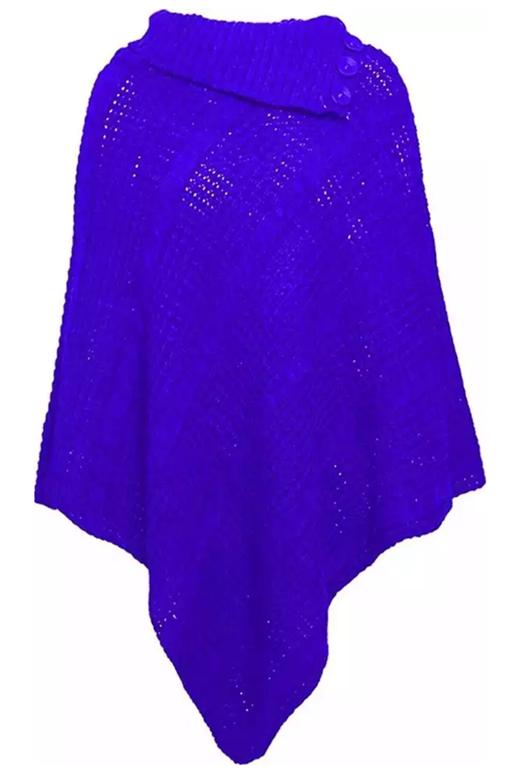 Ladies Royal Blue 3-Button Knitted Winter Poncho Cape