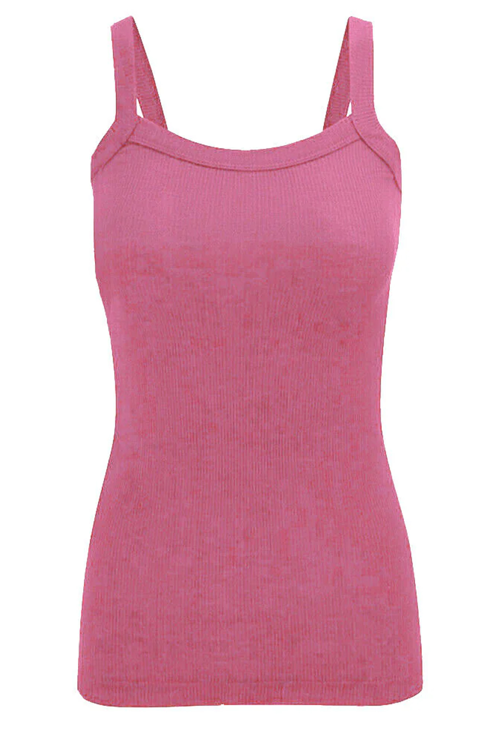 Ladies Strappy Rib Vest Plain Stretchy Ribbed Vest Top Fuchsia