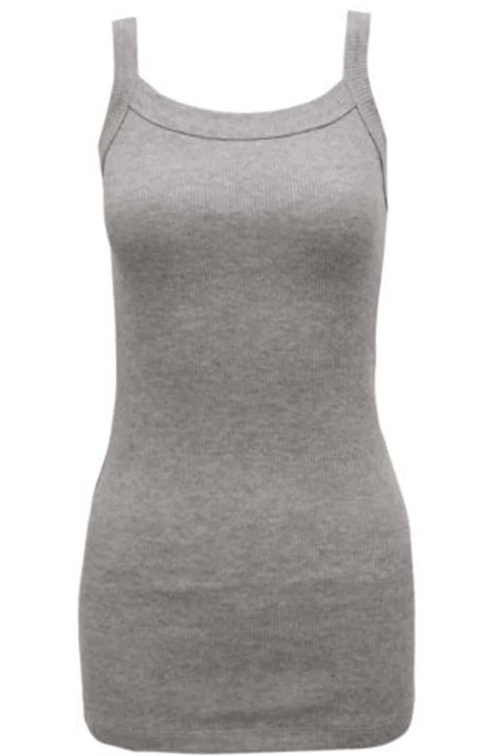 Ladies Strappy Rib Vest Plain Stretchy Ribbed Vest Top Grey