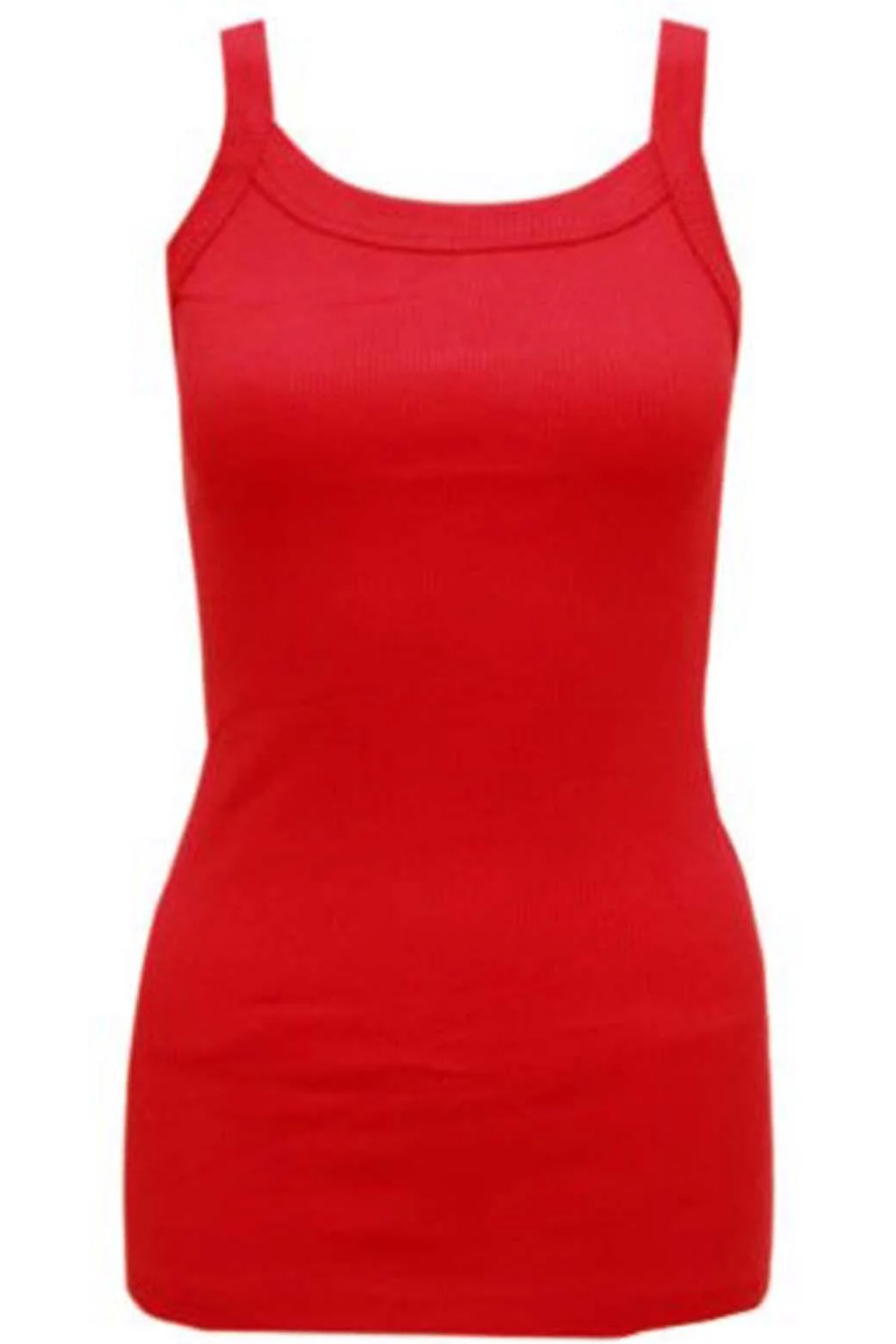 Ladies Strappy Rib Vest Plain Stretchy Ribbed Vest Top Red