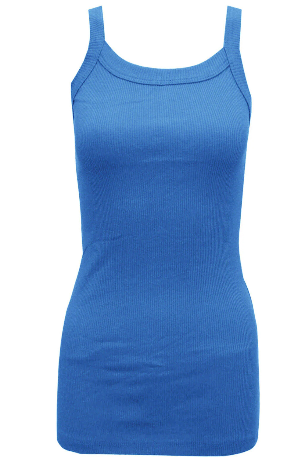 Ladies Strappy Rib Vest Plain Stretchy Ribbed Vest Top Royal Blue