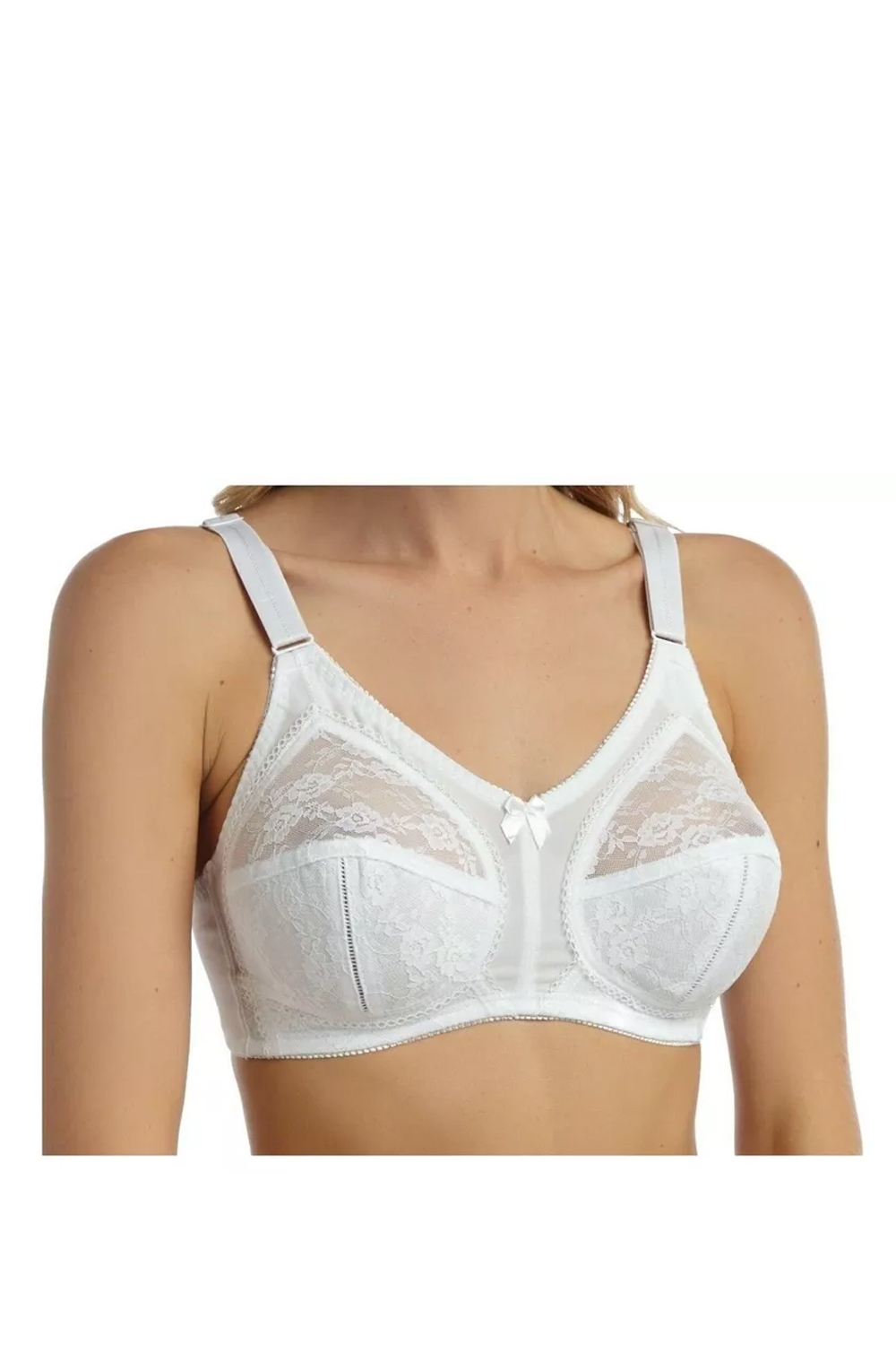 Ladies White Firm Control Lace Soft Cup Non-Wired Bra