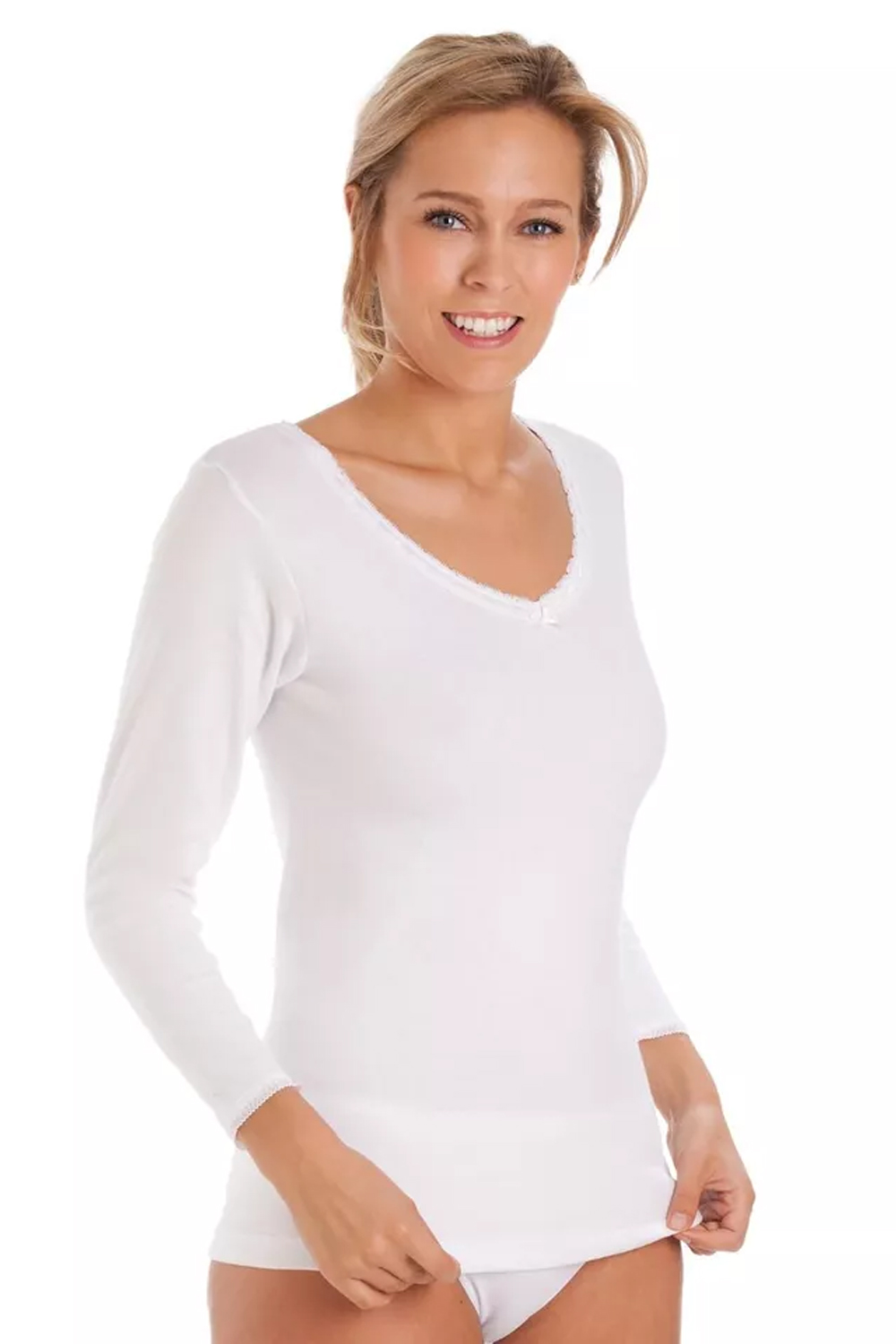 Ladies White Thermal Warm Underwear Long Sleeve Vest