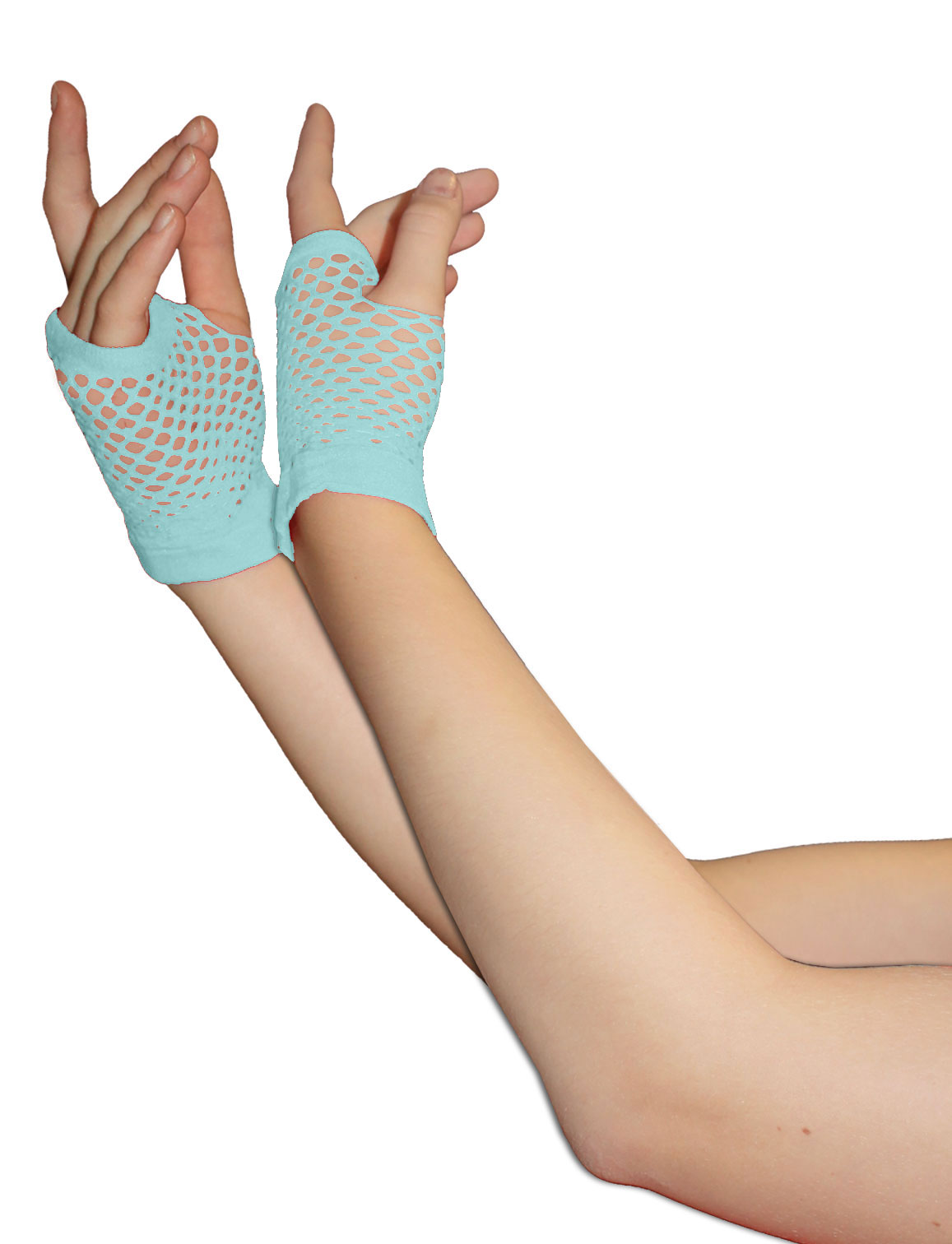 Wickedfun Light Blue Fingerless Short Fishnet Gloves (Pack of 12 pairs)