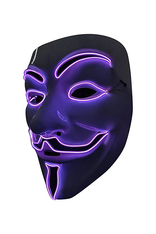 Wickedfun Light Up White Vendetta Mask With Purple Colour Light