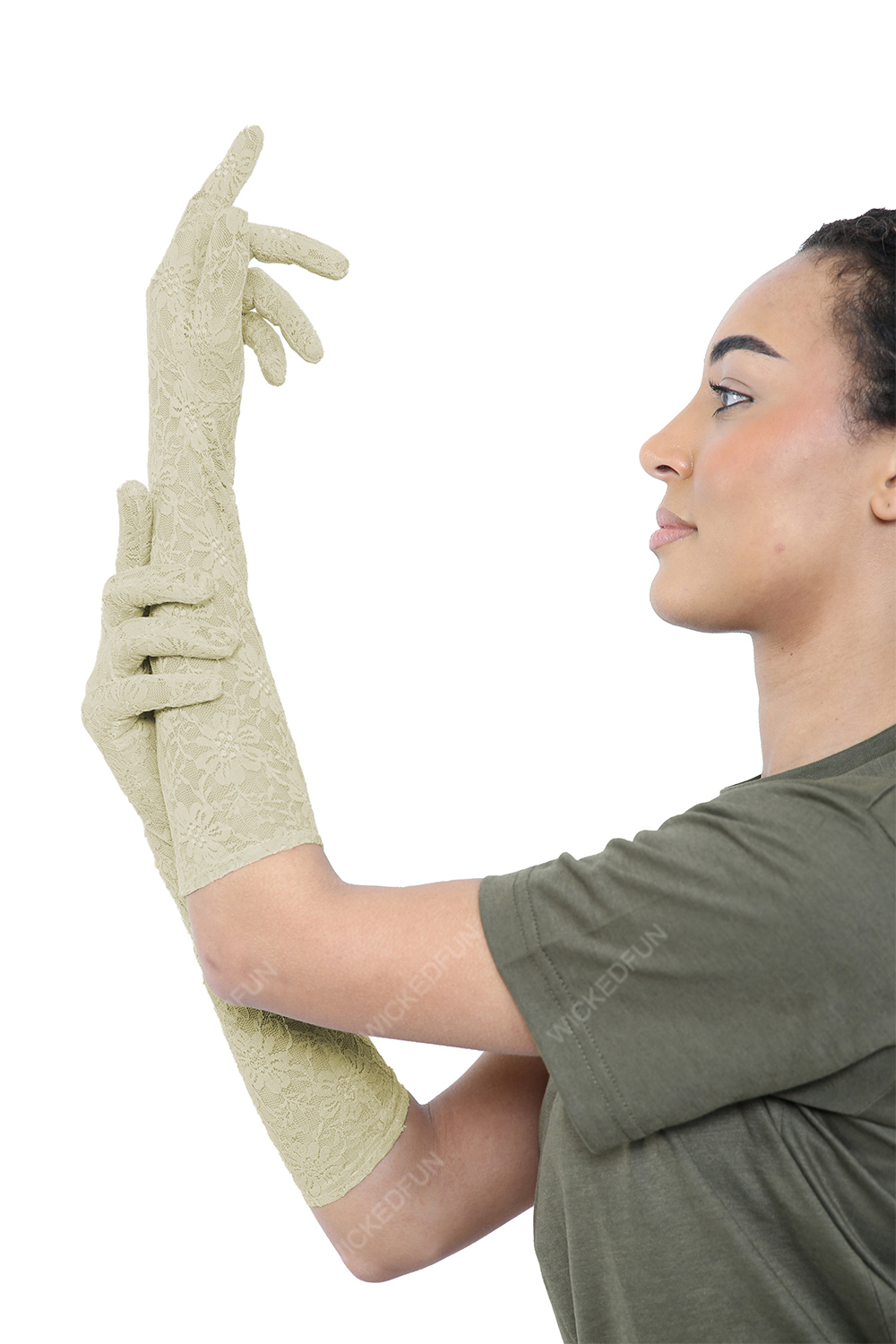 Wickedfun Long Dark Ivory Lace Gloves