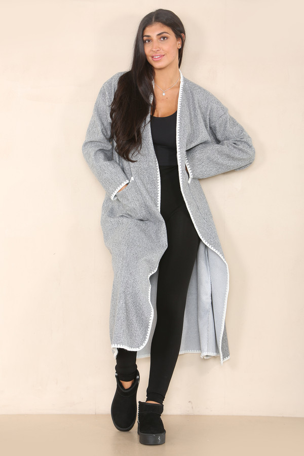 Long Line Stitched Coatigan Grey