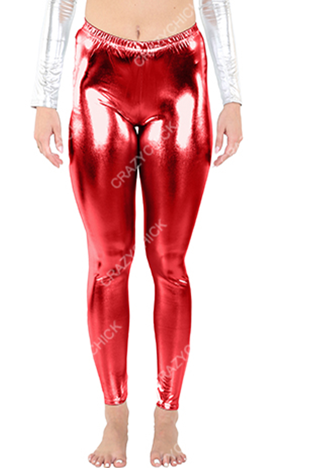 Crazy Chick Adult Luxury Red Shiny Metallic Leggings