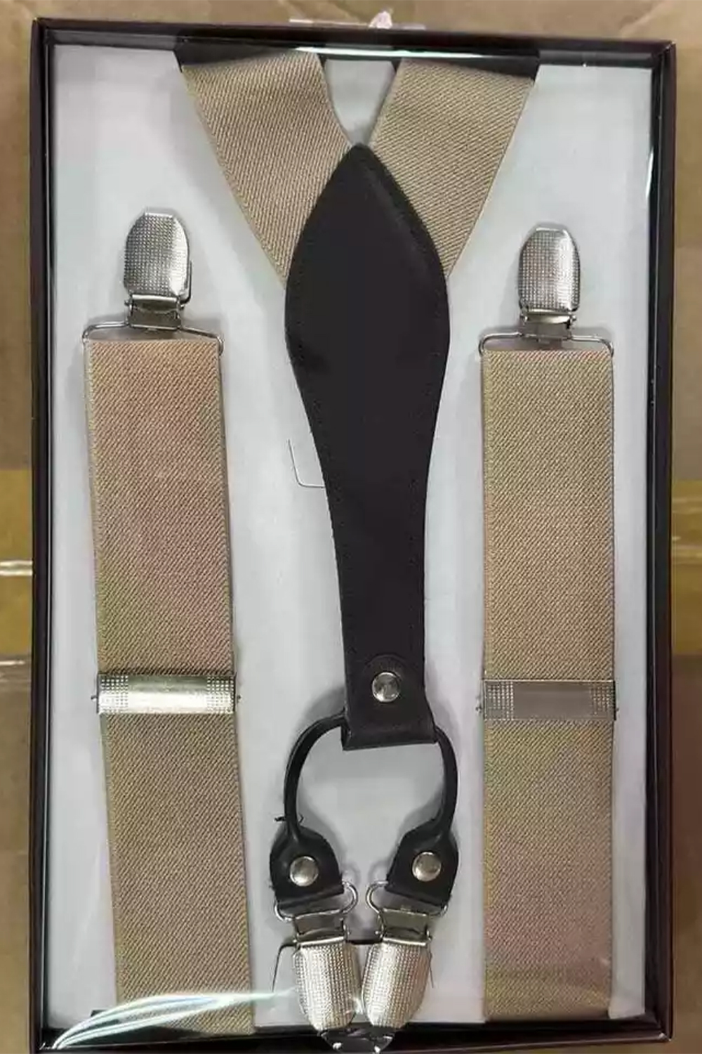 Men Beige Y-back Braces Clip-On Adjustable Suspenders