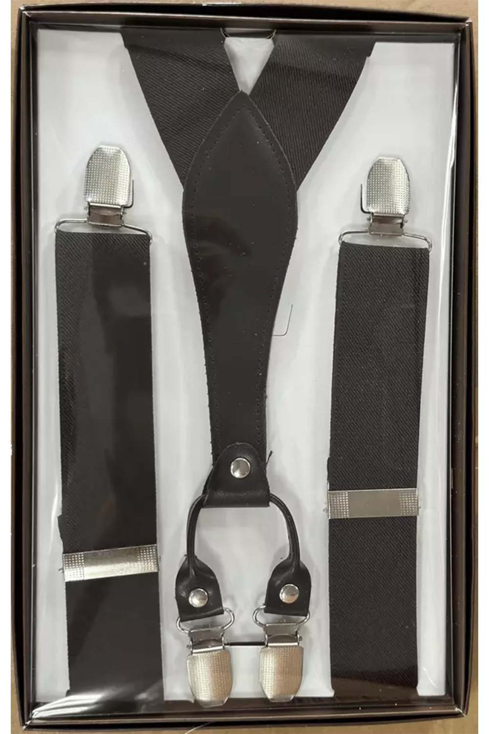 Men Brown Y-back Braces Clip-On Adjustable Suspenders