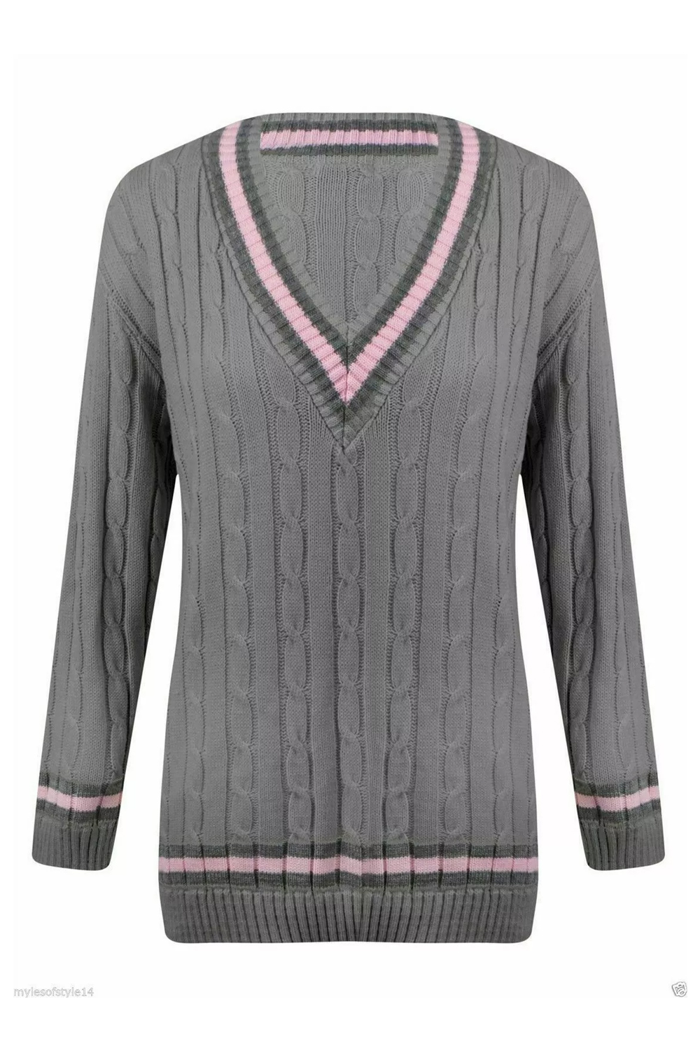 Men Charcoal V Neck Long Sleeve Cricket Jumper Pullover Sweater