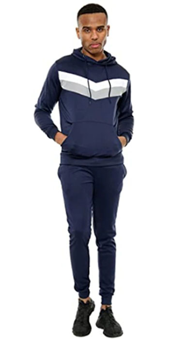 Men Chevron Contrast Panel Tracksuit Set