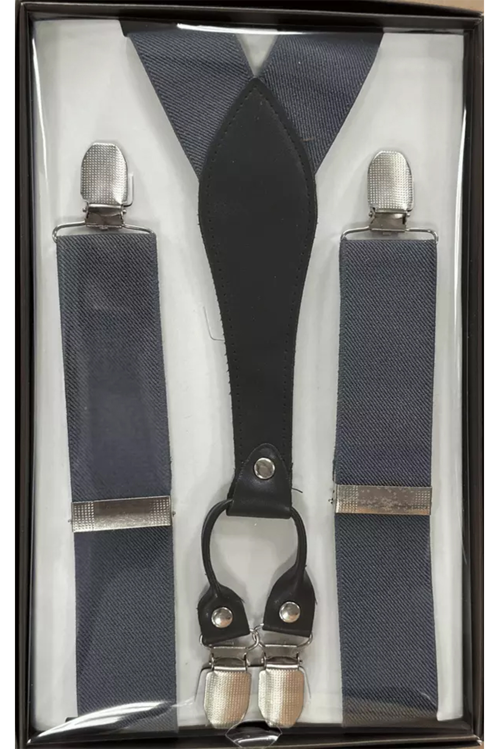 Men Dark Grey Y-back Braces Clip-On Adjustable Suspenders
