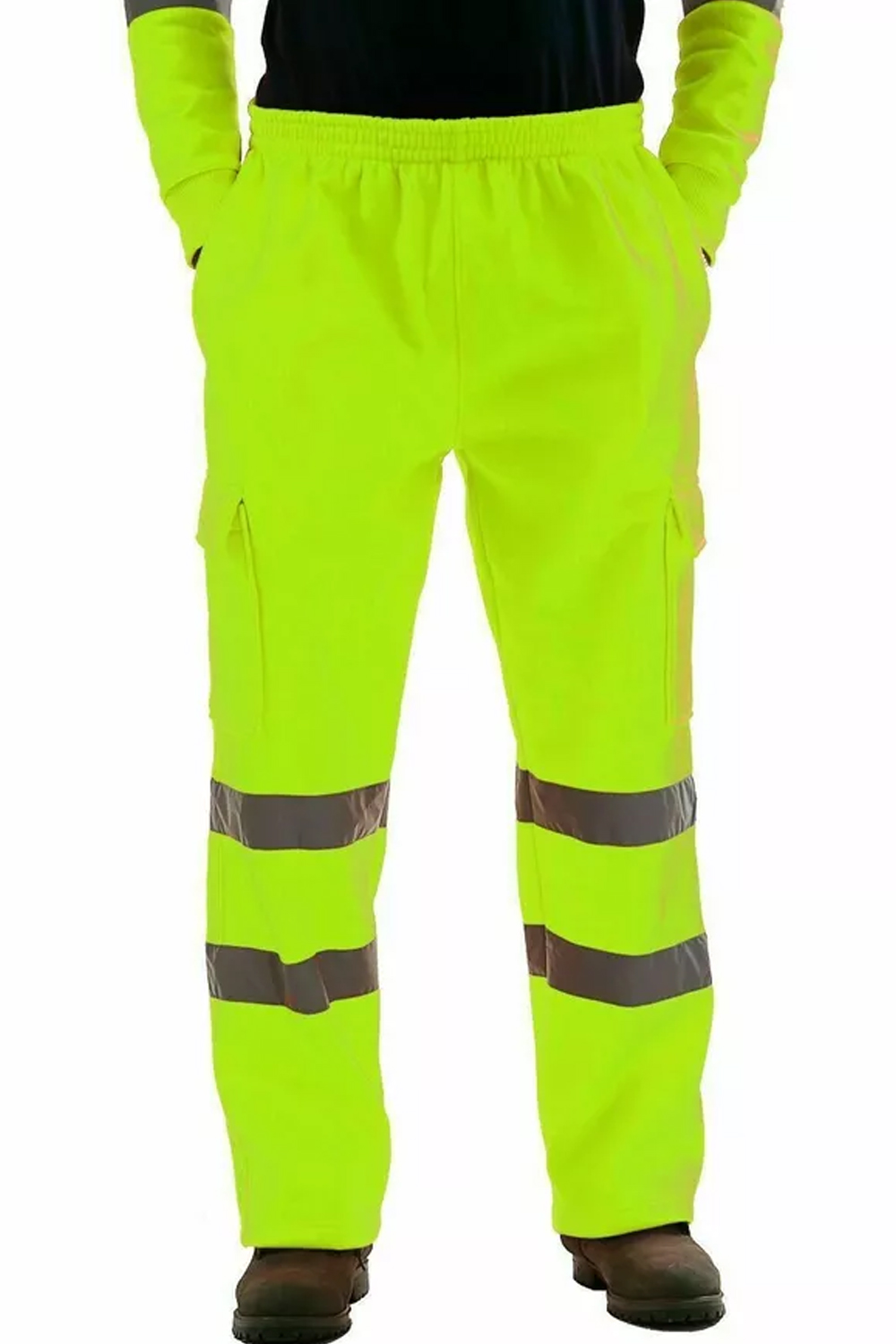 Men Fluorescent Yellow Hi Viz Vis Fleece Safety Sweat Pant Trouser