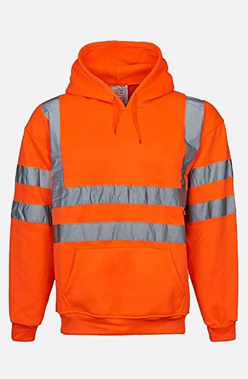 Men Hi Vis Reflective Pullover Hoodie orange