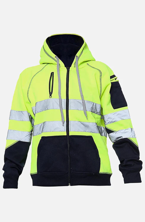 Men Hi Viz 3 Zipper Pocket Hoodie