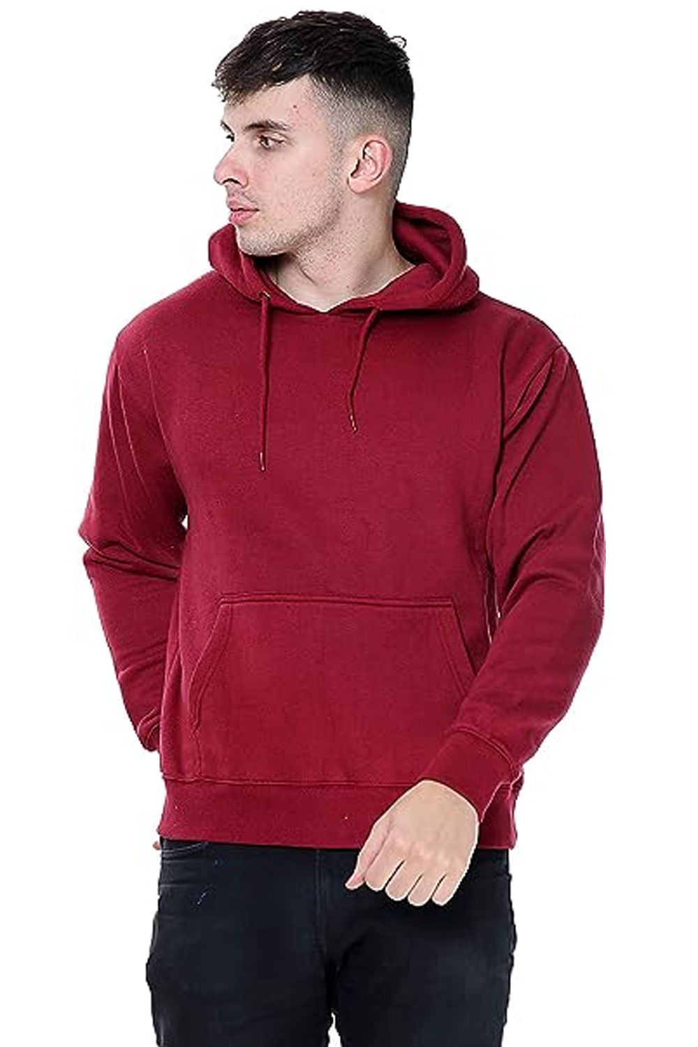 Men Hooded Fleece Sweatshirt Pullover Plain Hoodie Top Jumper Size S to 5XL Wine