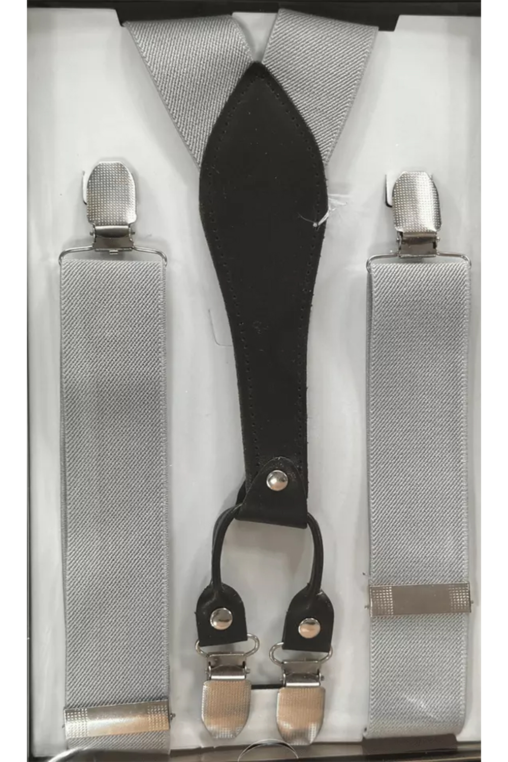 Men Light Grey Y-back Braces Clip-On Adjustable Suspenders