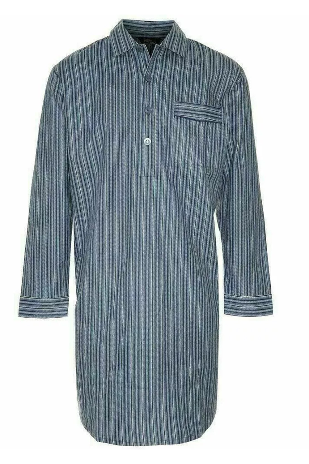 Men Navy Stripe Harrow Brushed Cotton Striped Nightshirt Pajama Set