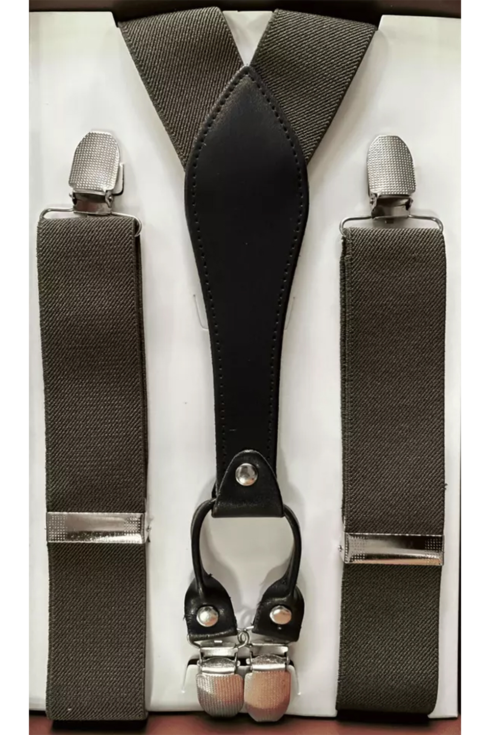 Men Olive Y-back Braces Clip-On Adjustable Suspenders
