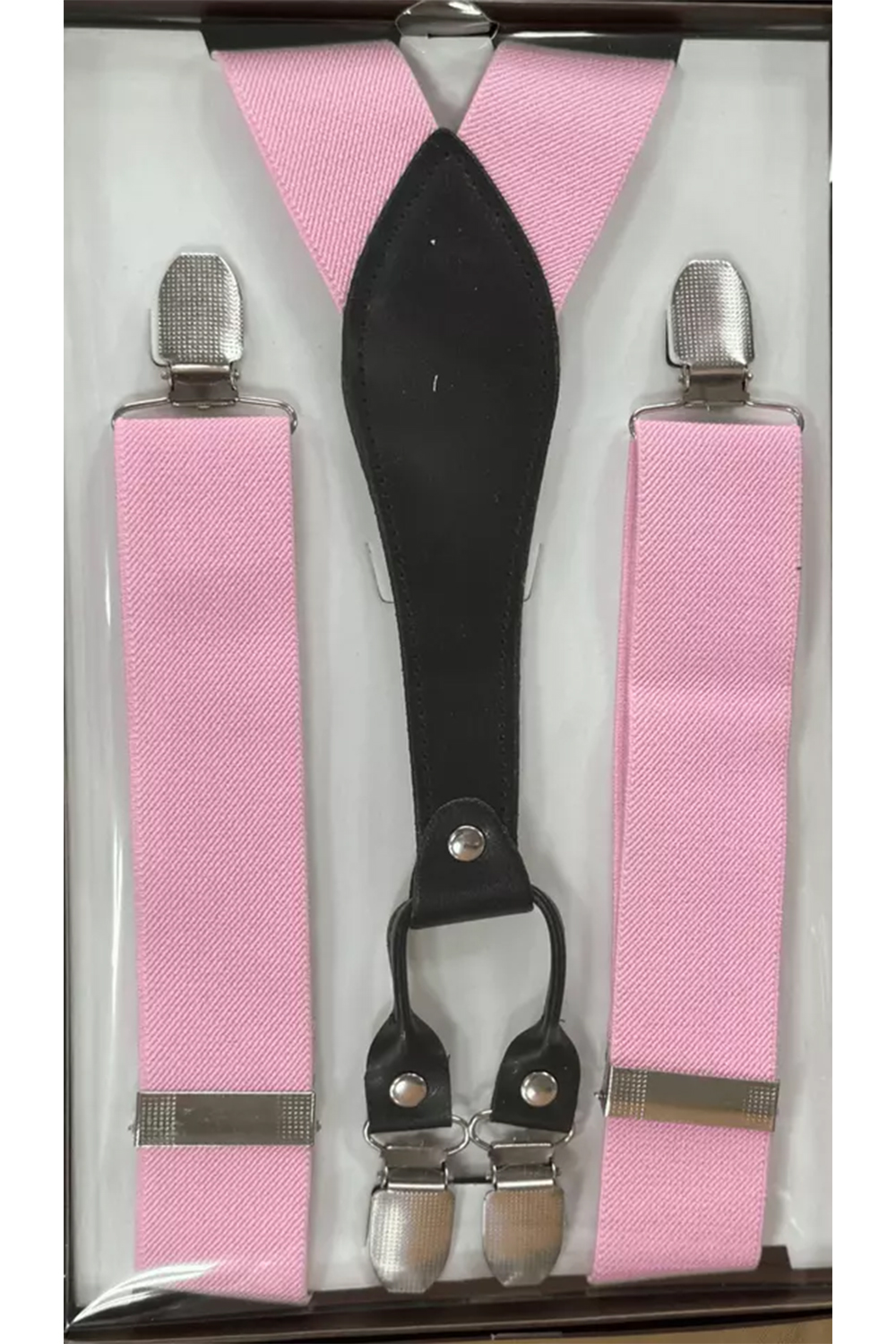 Men Pink Y-back Braces Clip-On Adjustable Suspenders