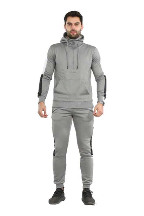 Grey Men Plain Contrast Side Panel Pullover Tracksuit Set