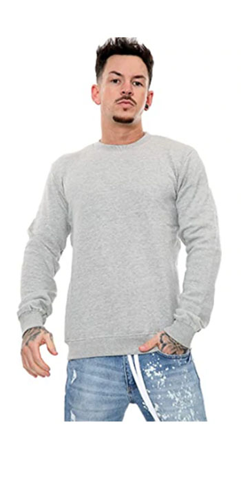 Grey Men Plain Round Neck Full Sleeve Sweatshirt
