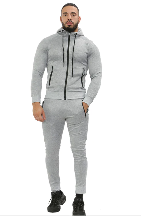 Men Plain Zip Up Tracksuit Set grey